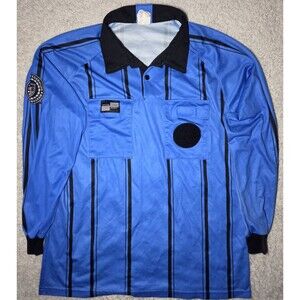 Official Sports US Soccer Referee Long Sleeve Striped Shirt Blue Large